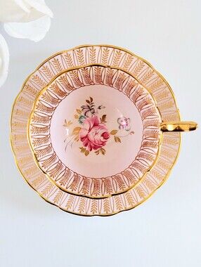 Royal Stafford Pink Rose Bone China Wide Mouth Tea Cup Saucer Set England